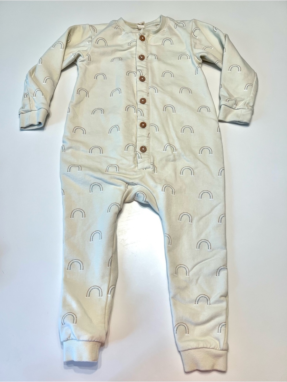 Quincy Mae Neutral Rainbow-Print Sweatshirt Romper